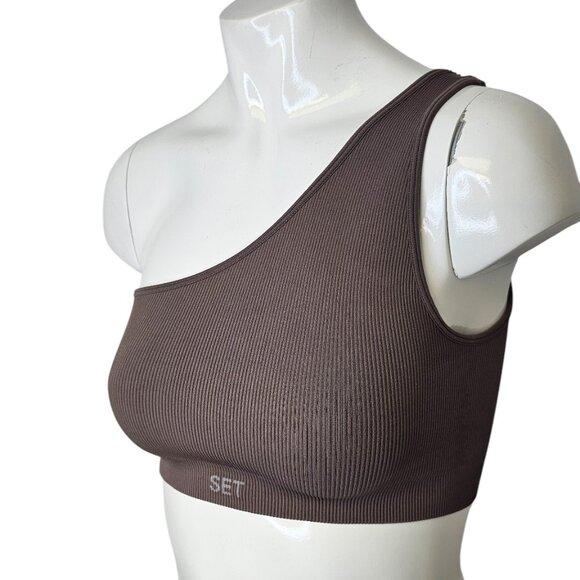 SET Active One Shoulder Ribbed Crop Top, Athletic, Stretch, Active, Size S - Picture 2 of 6